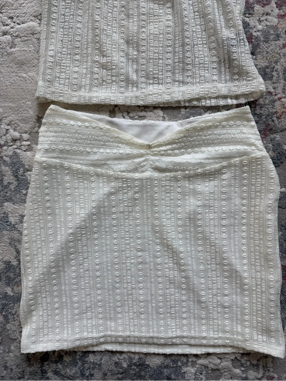 White Textured Mini Skirt and Top- Women's Casual Chic